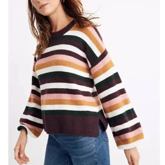Madewell Striped Knit Pullover Sweater Merino Alpaca Wool Blend Size XS - Picture 13 of 13